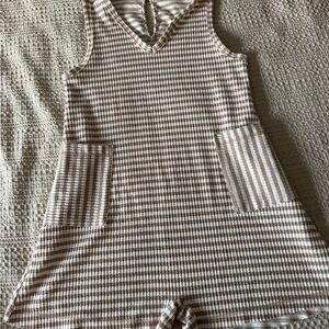 New Mix Beige and White Striped Knit Romper
